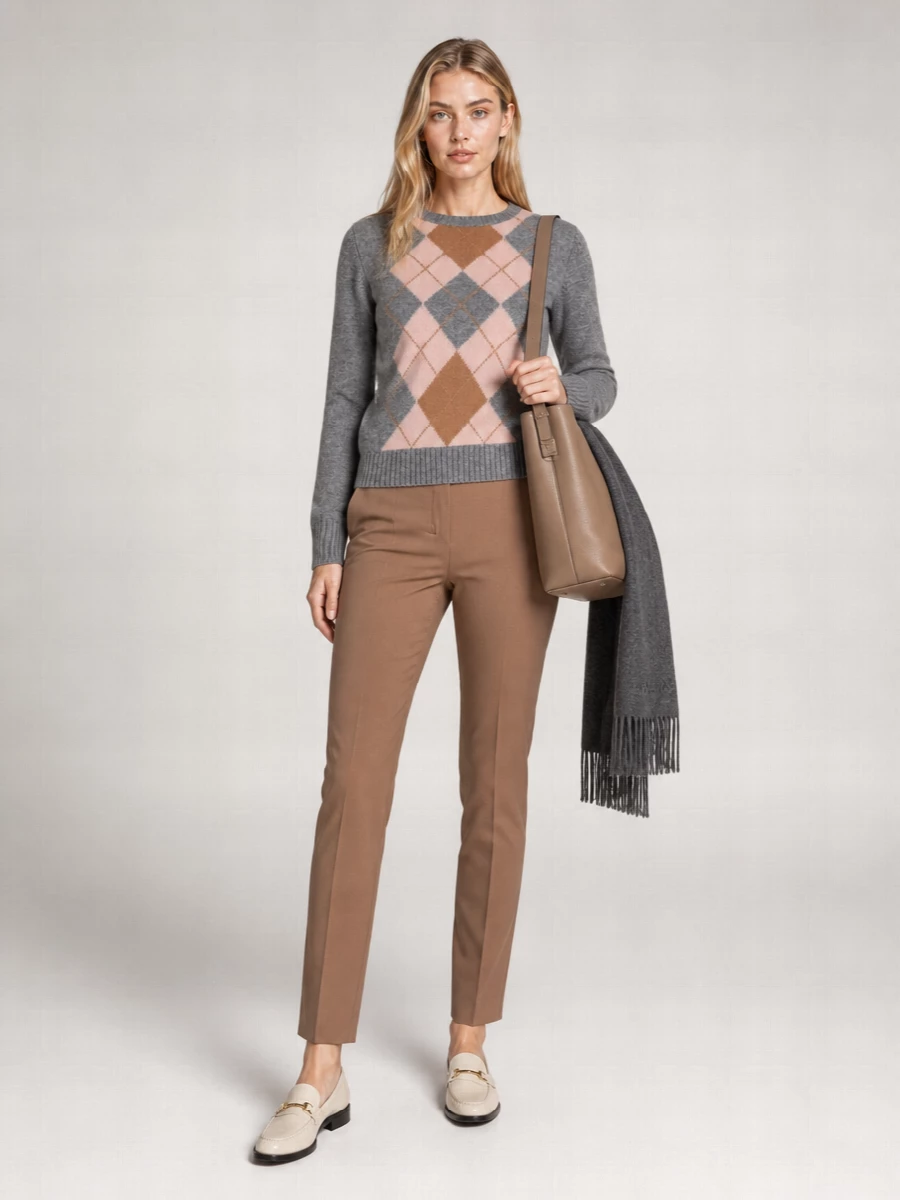 S Max Mara Wool Cashmere Argyle Crewneck Ribbed Regular-Fit Jumper