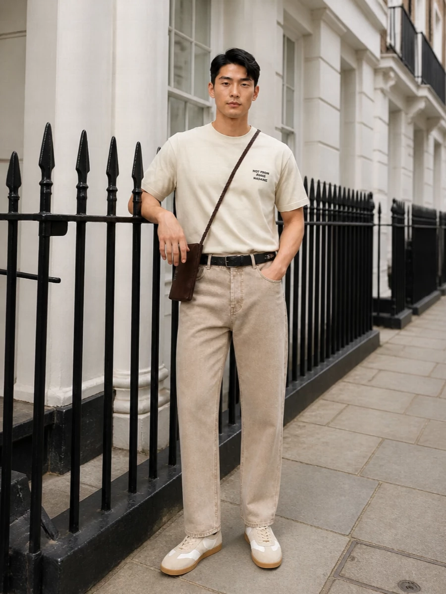 Drole de monsieur sand jeans beige tee sneakers