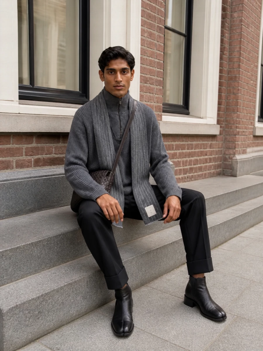 Maison margiela charcoal sweater black trousers