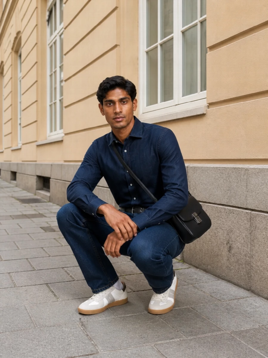 Brunello cucinelli denim shirt bally jeans outfit