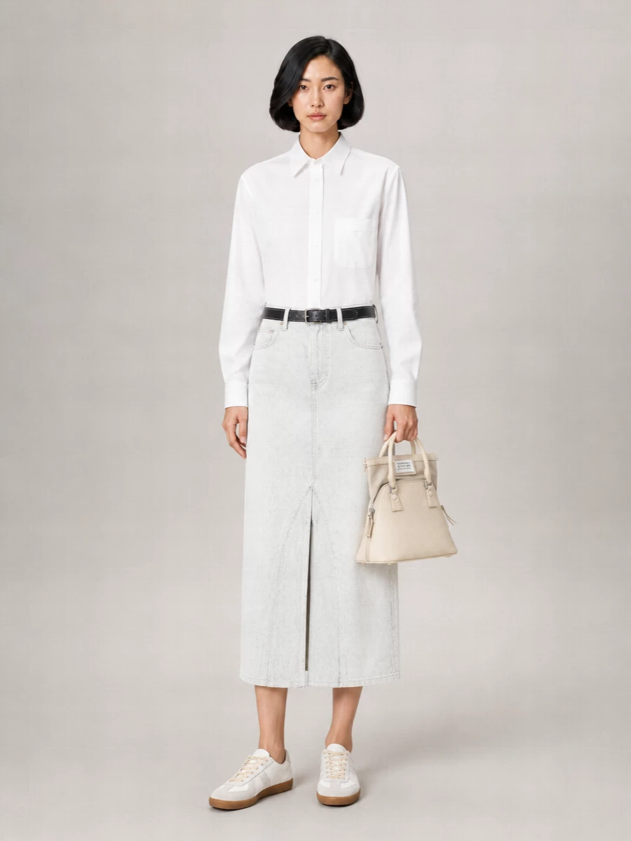 Maison Margiela Denim High-Rise Midi Skirt