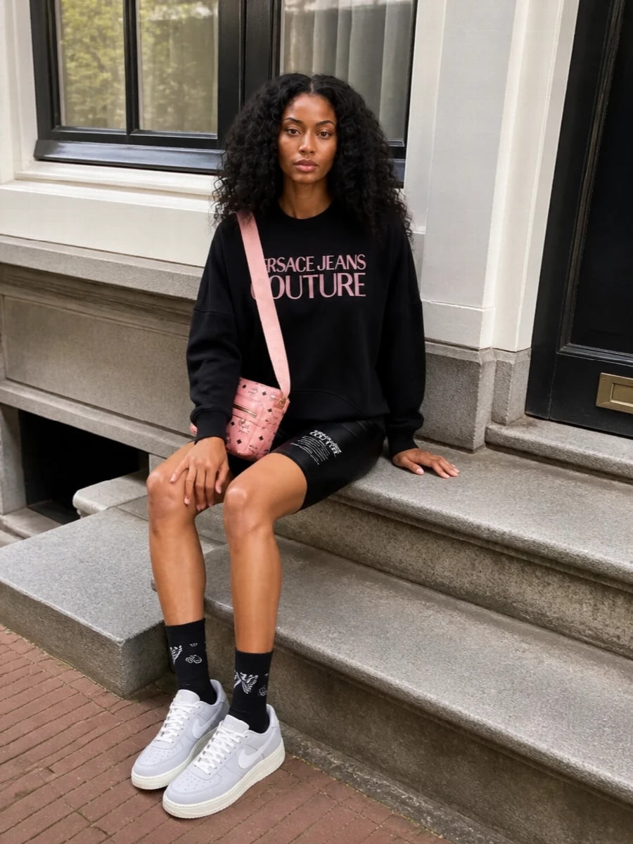 Versace jeans couture sweatshirt black bike shorts