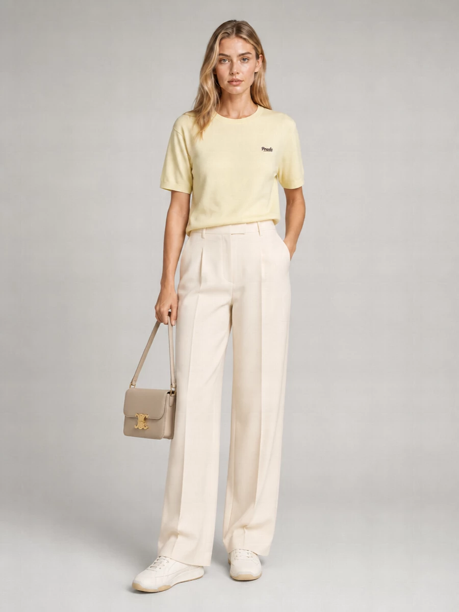 Prada Silk Ribbed Knit Crewneck T-Shirt