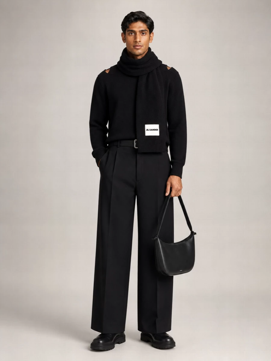 Jil Sander Cutout Wool Ribbed Crew Neck Sweater