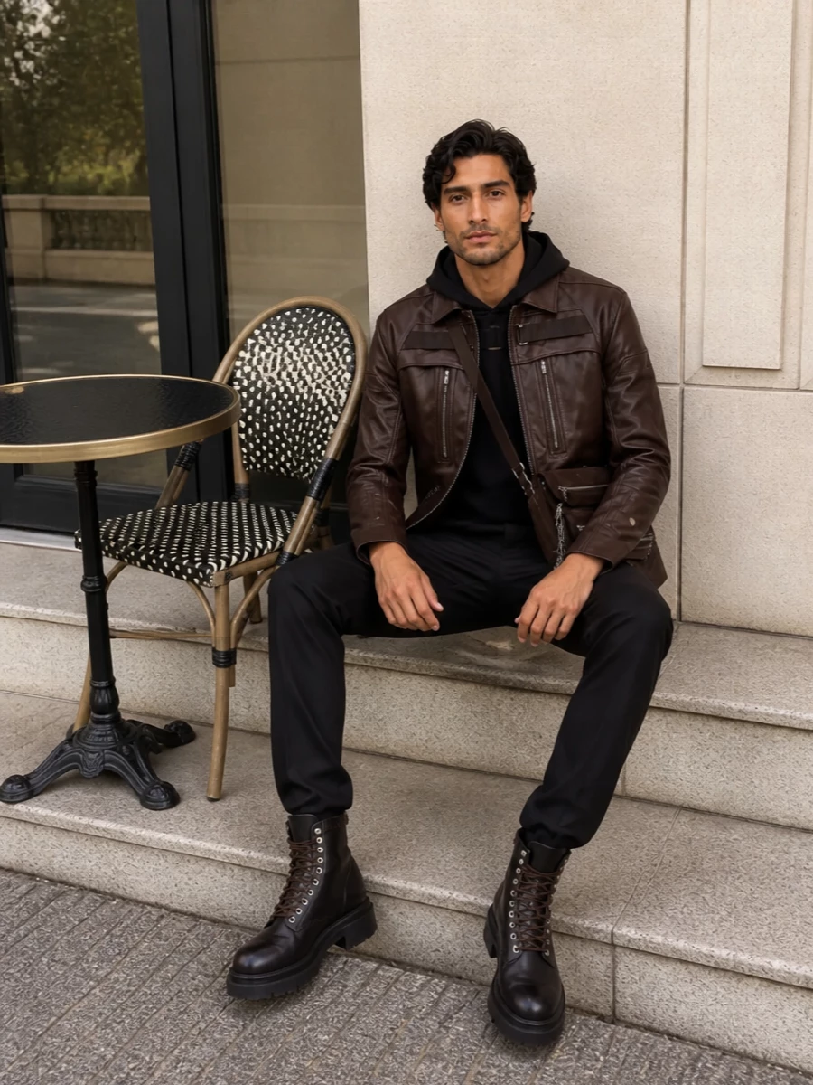 Rick owens leather jacket black jeans boots