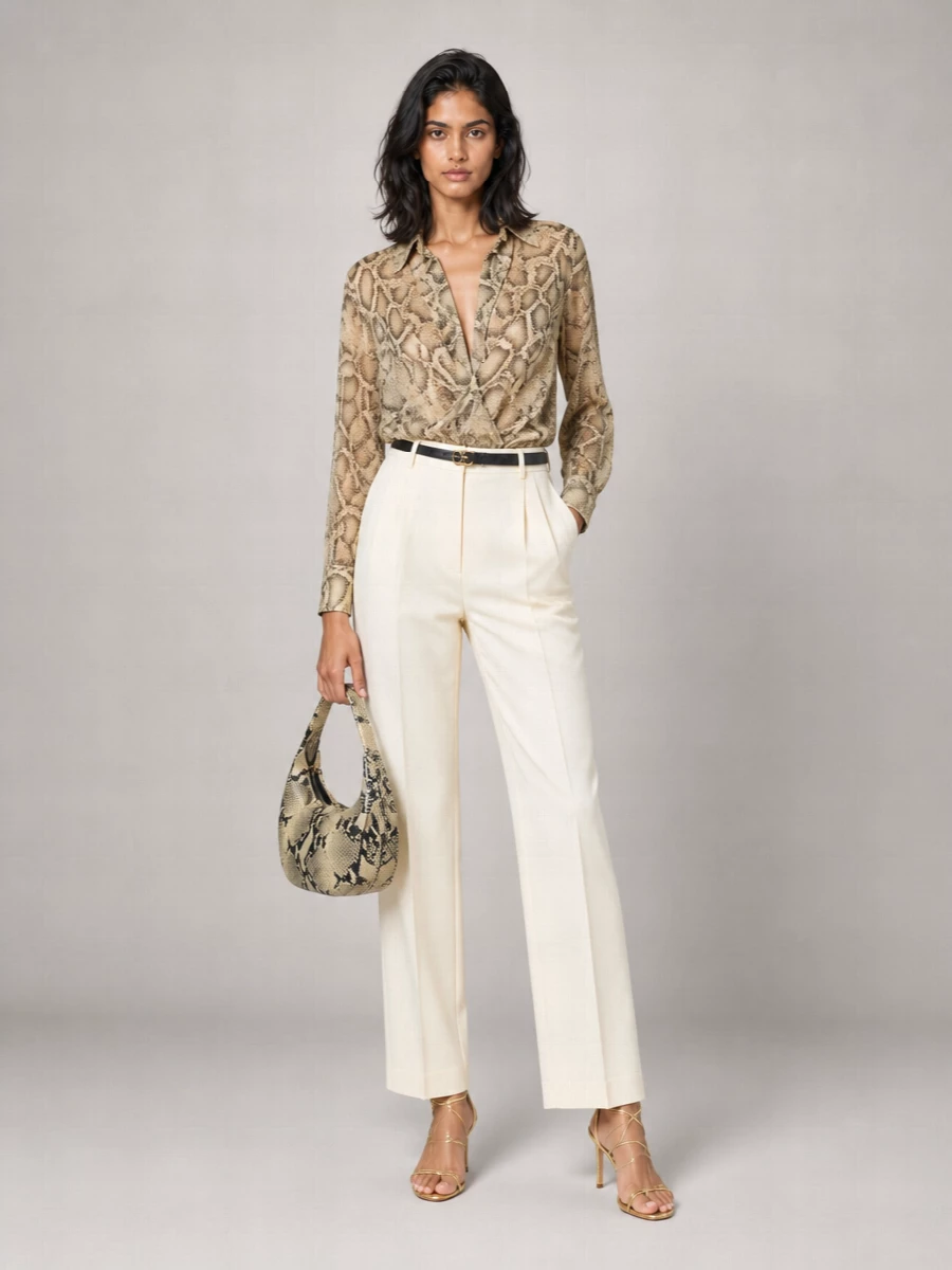 The Andamane Printed Draped Long-Sleeve Bodysuit