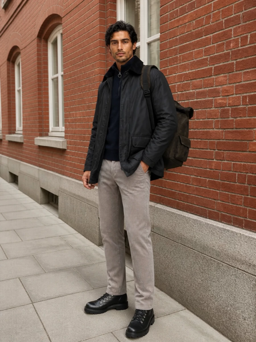 Barbour padded coat corduroy trousers boots