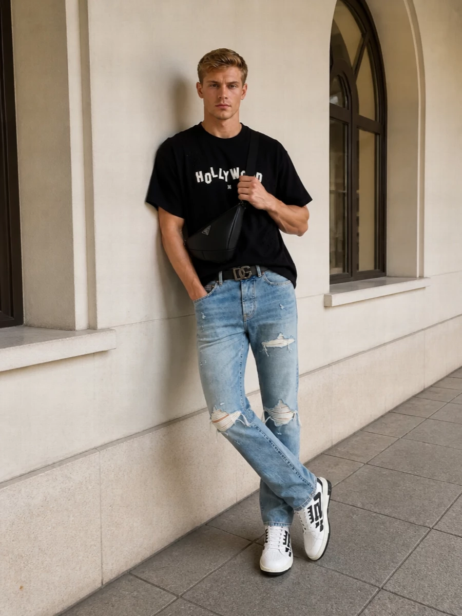 Amiri hollywood jeans outfit graphic sneakers