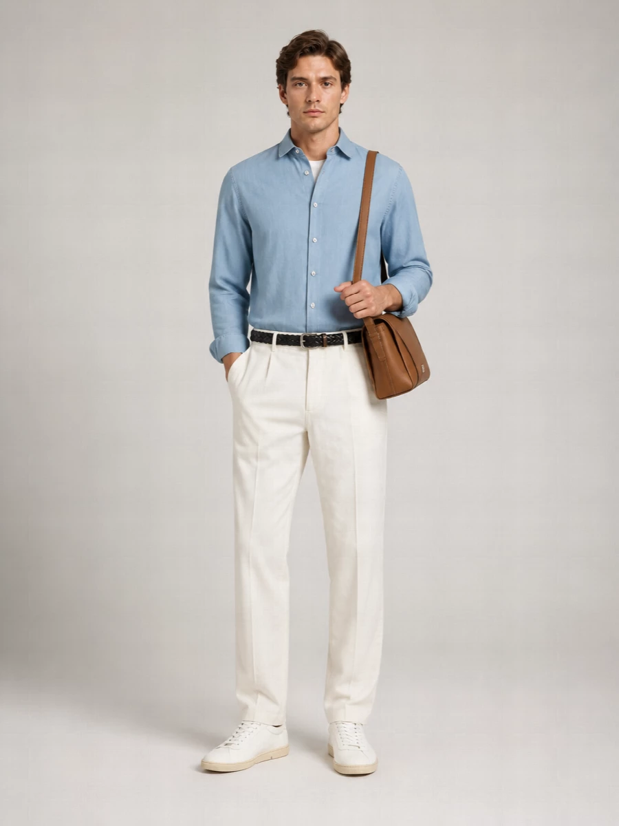 Giorgio Armani Denim Cotton Shirt Button-Down Collar
