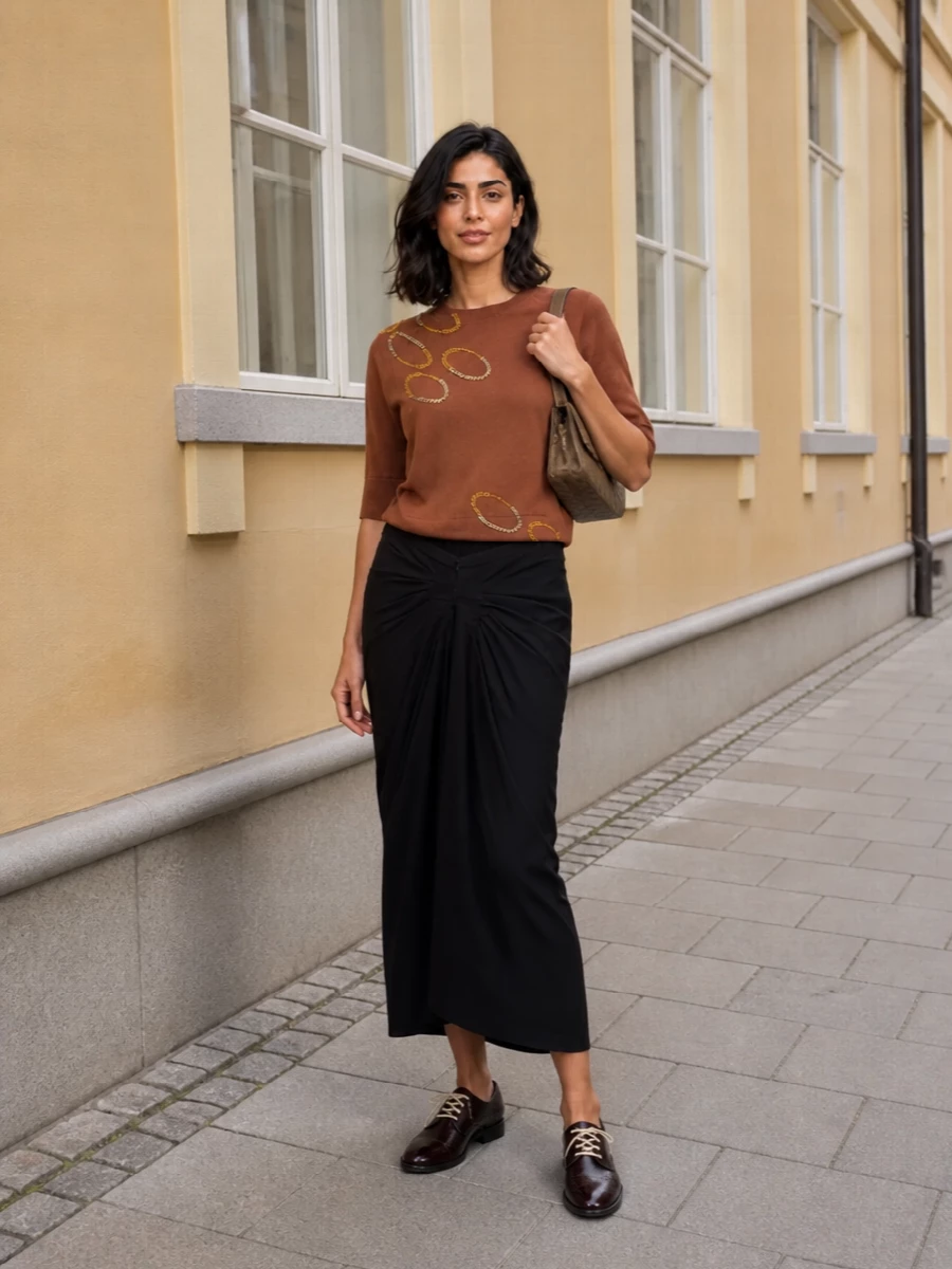 Dries van noten sequin knit black draped midi