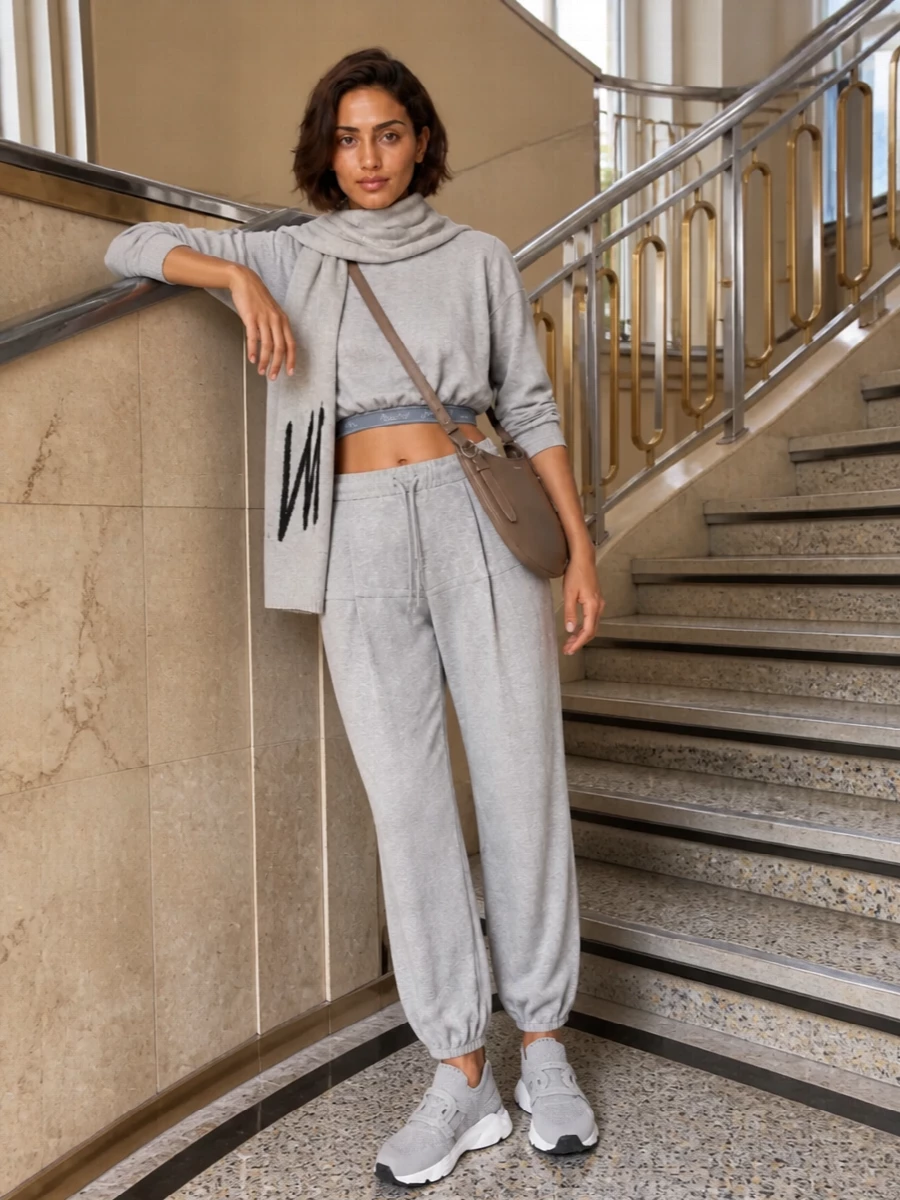 Kenzo grey crop top sportmax joggers tods sneakers