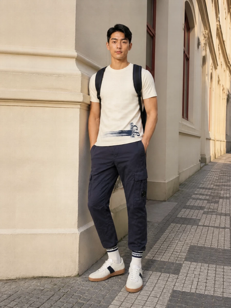 Cp company navy cargo outfit margiela sneakers
