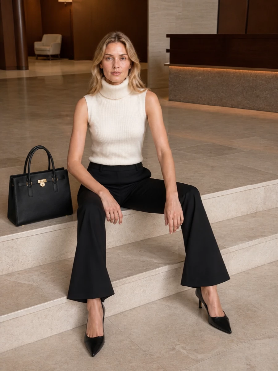 Michael kors cream turtleneck black flared trousers