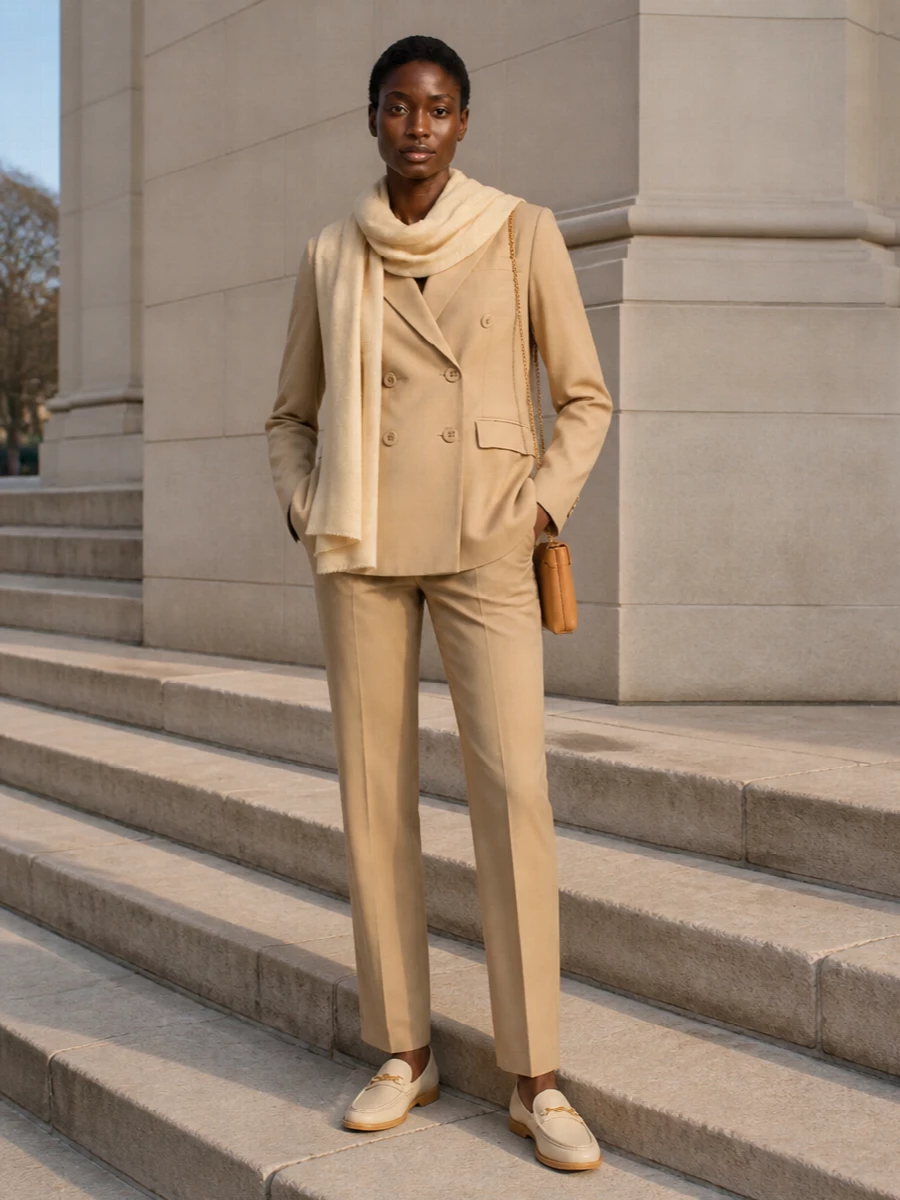 Max mara camel trousers tods loafers outfit