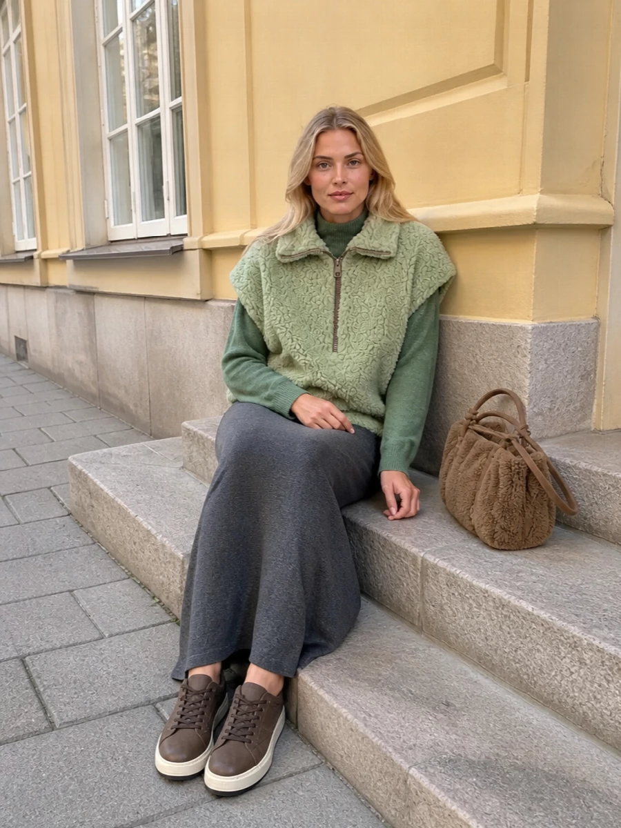 Alysi shearling poncho knit skirt sneakers