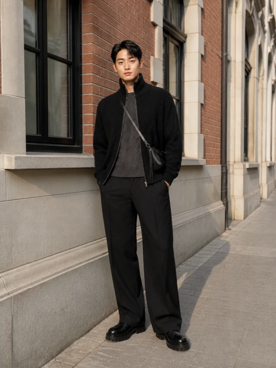 Balenciaga mens black zip cardigan wide leg trousers