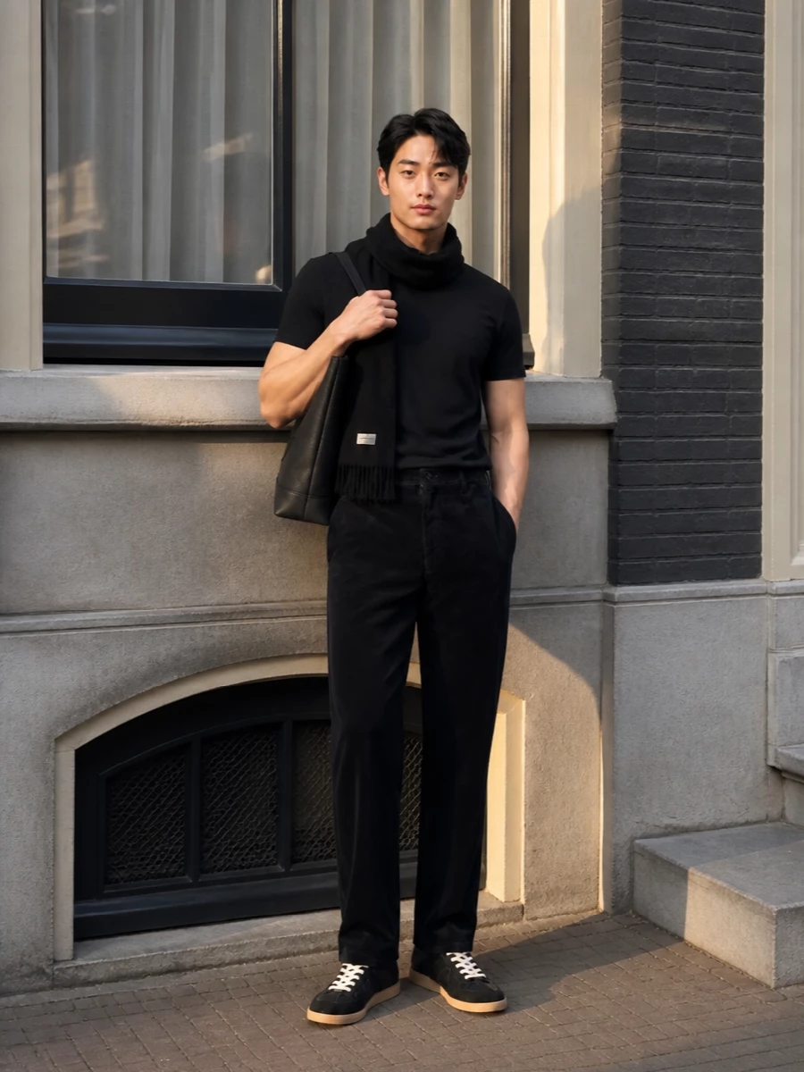 Courreges black t shirt comme des garcons trousers