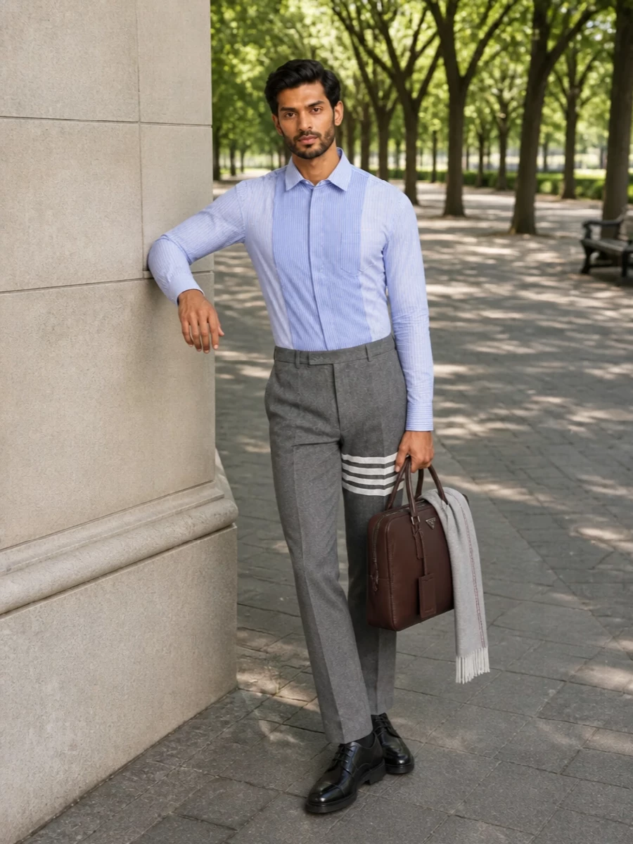 Sacai shirt grey thom browne trousers derbies