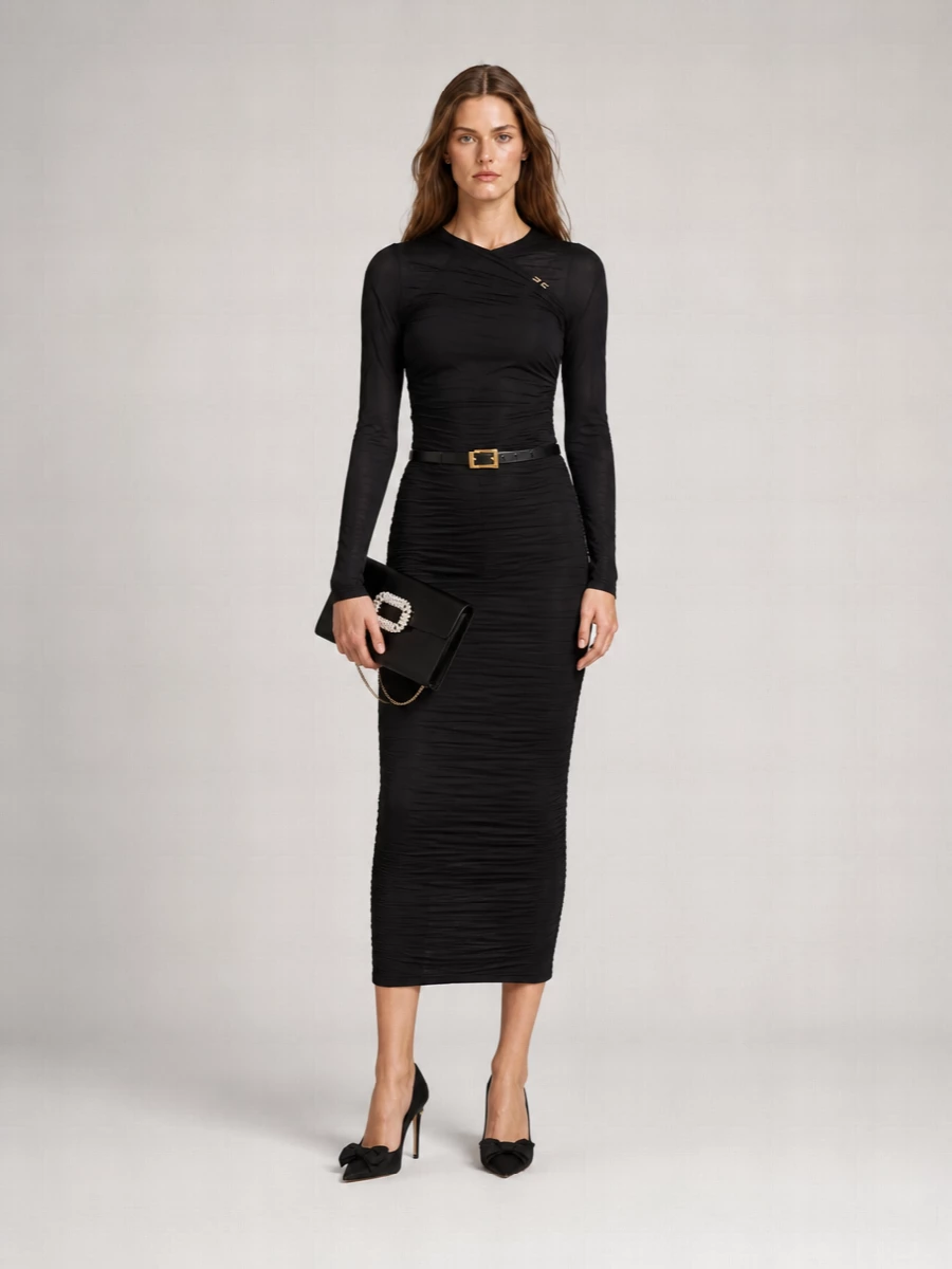 Elisabetta Franchi Long-Sleeve Midi Dress