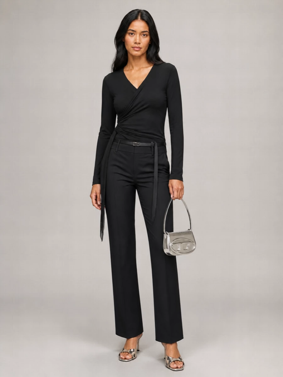 Diesel Draped V-Neck Wrap Blouse
