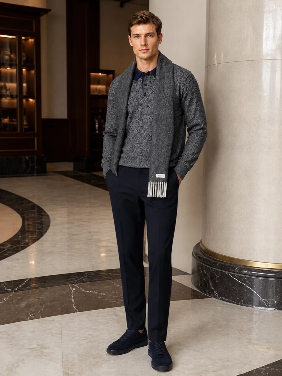 Paul smith polo sweater navy trousers outfit