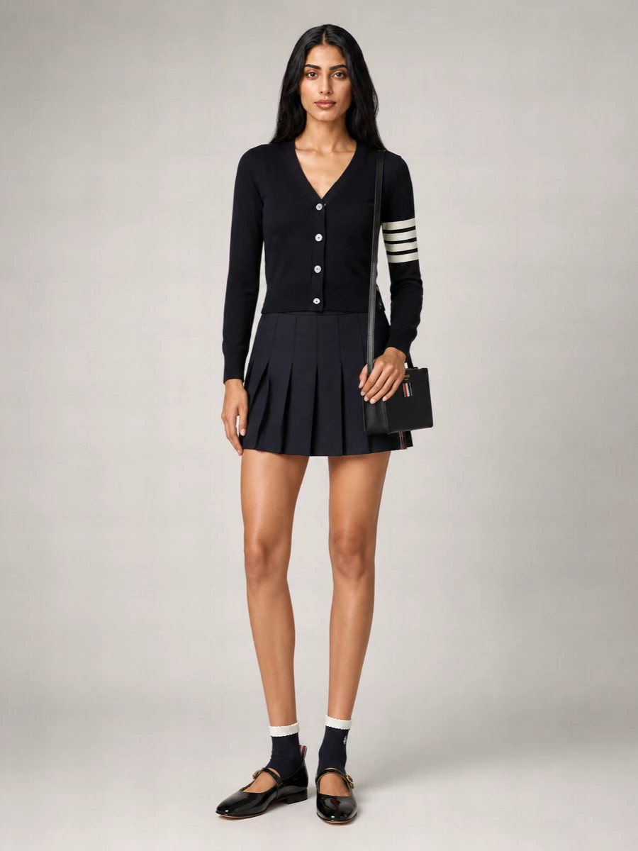 Thom Browne Virgin Wool Fine-Knit V-Neck Cardigan