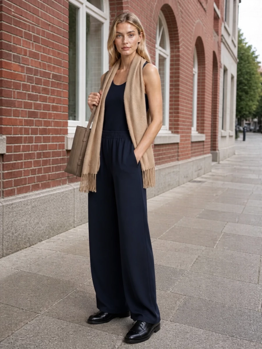 Max mara navy tank wide leg trouser outfit