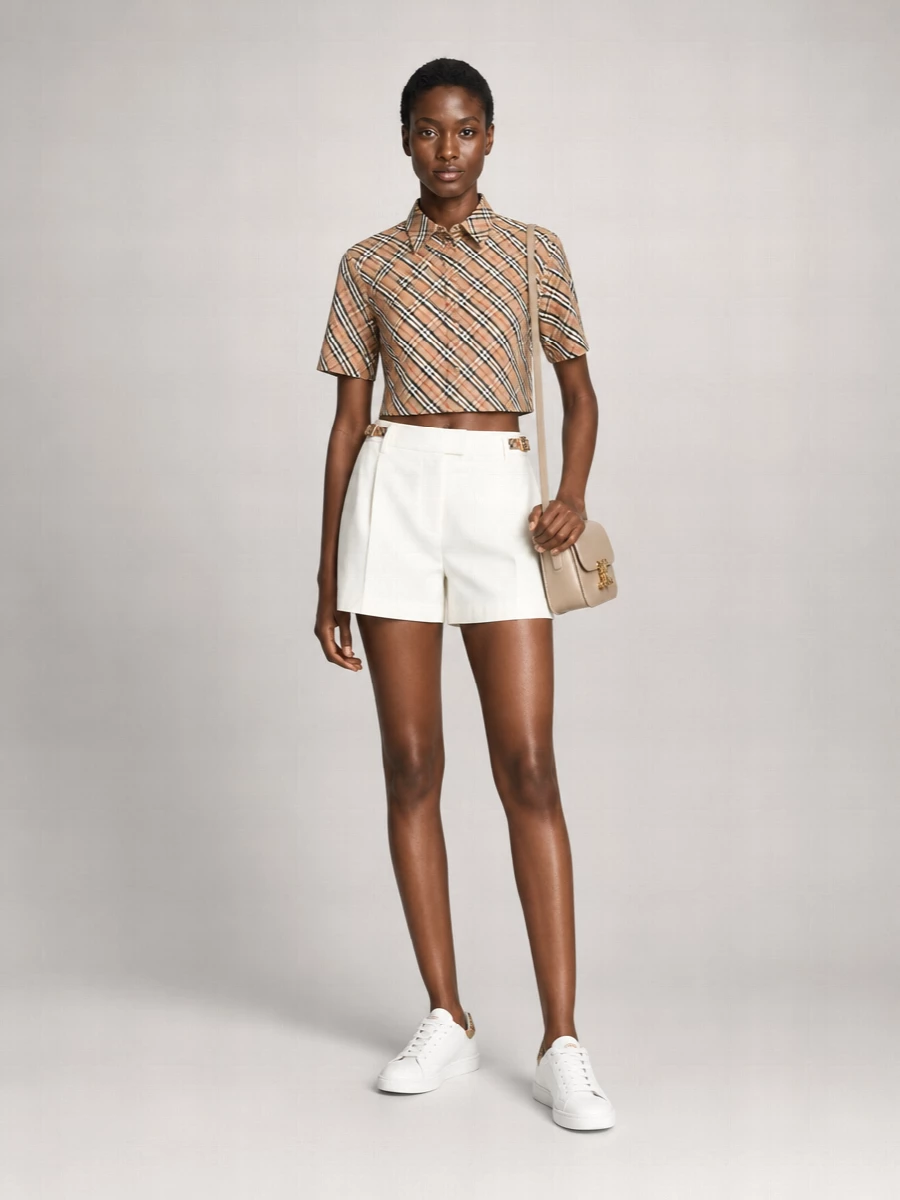 Burberry Cotton Checked Cropped Shirt