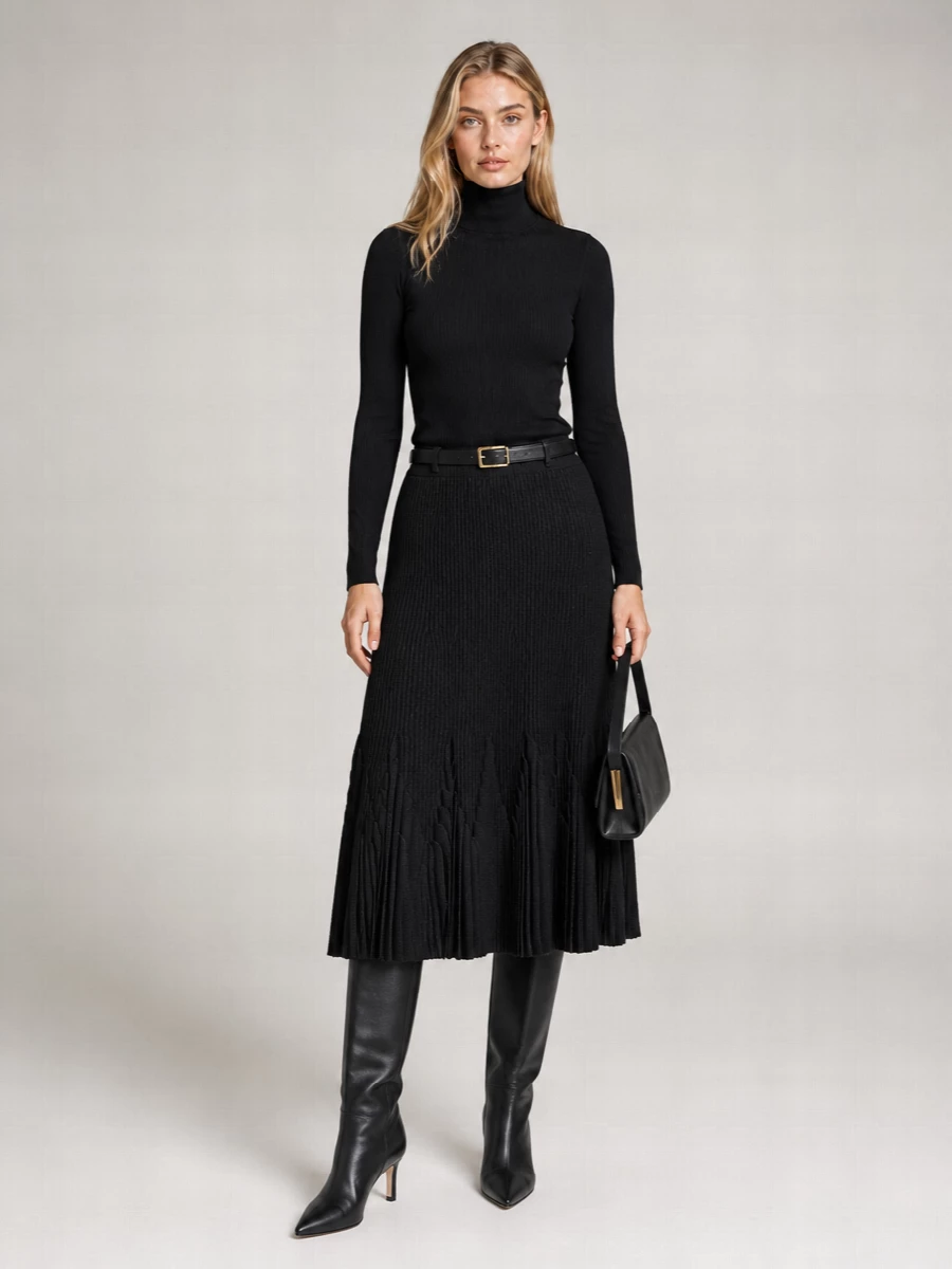 Elisabetta Franchi Ribbed Pleated Midi Skirt