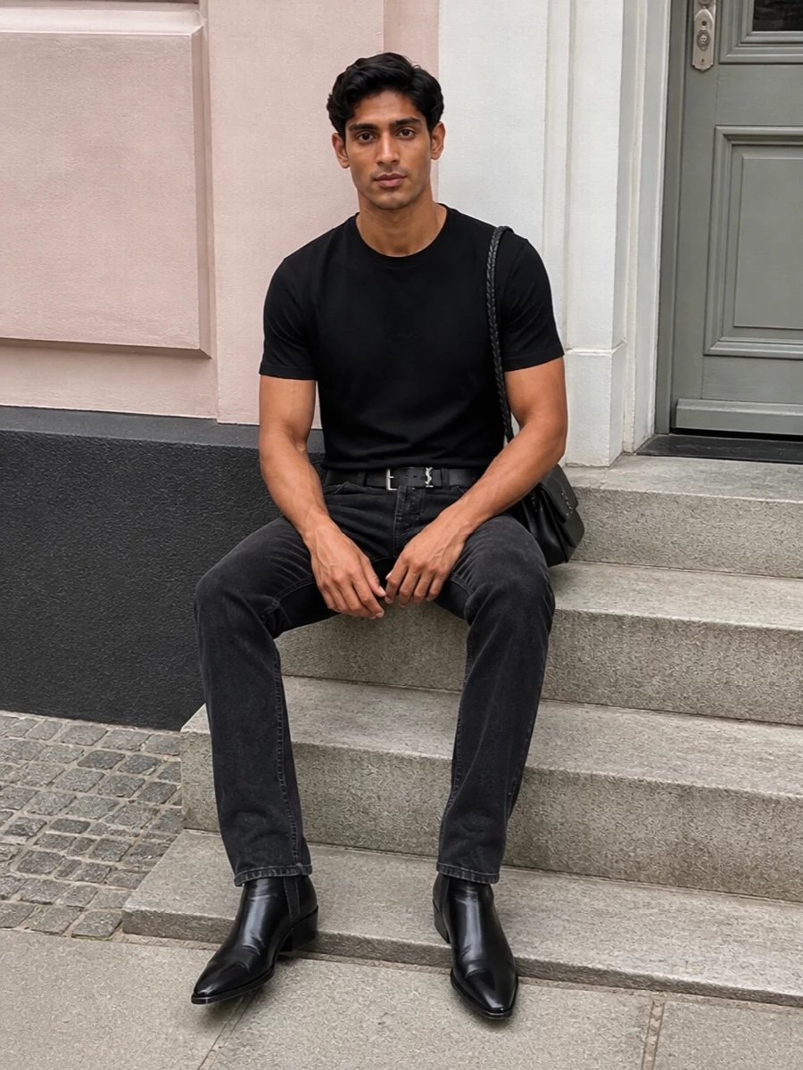 Saint laurent black jeans tee and boots