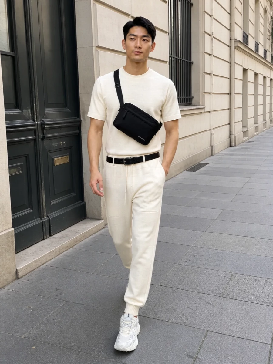 Off white cream jogger set givenchy belt bag