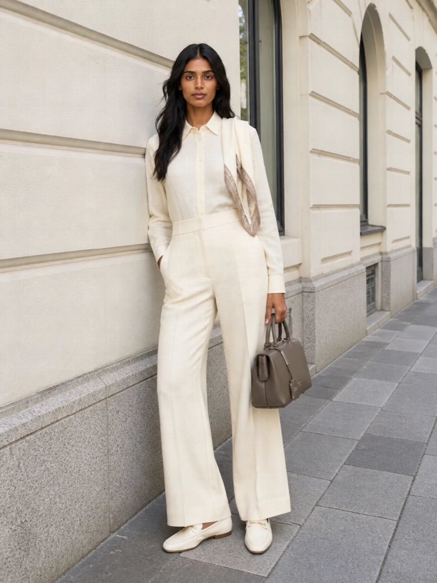 Max mara cream shirt wide leg trousers outfit