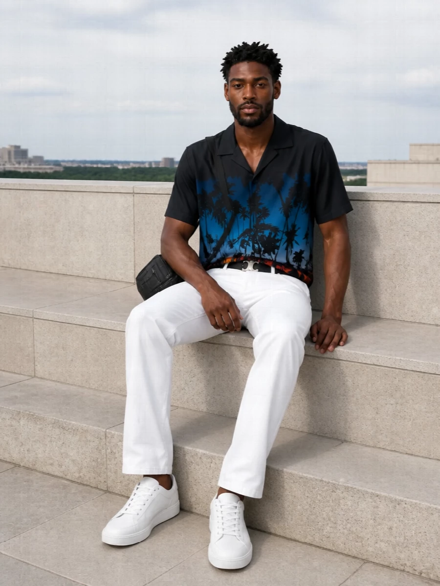 Celine sunset shirt white trousers sneakers