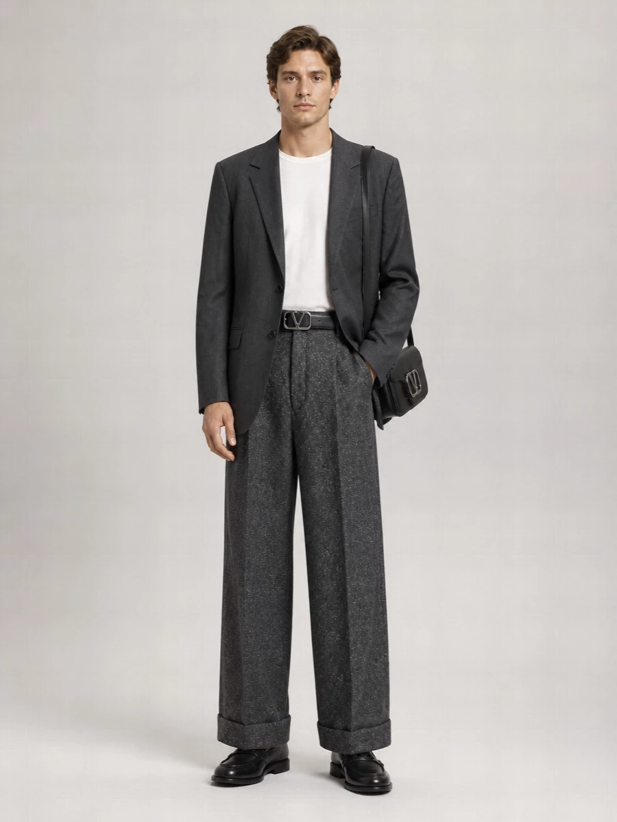 Valentino Wool And Silk-Blend Oversized Wide-Leg Trousers