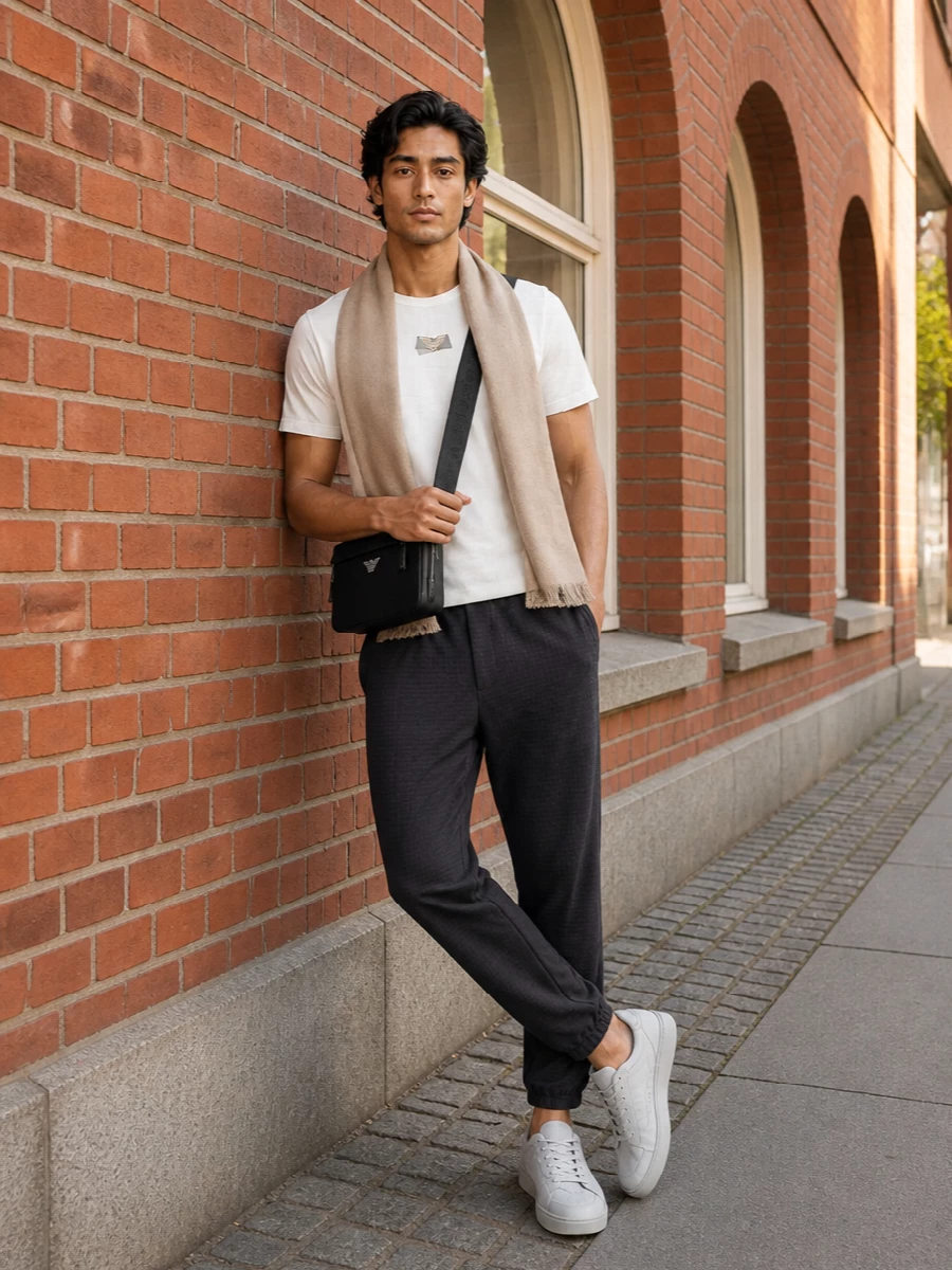 Emporio armani tee charcoal joggers grey sneakers