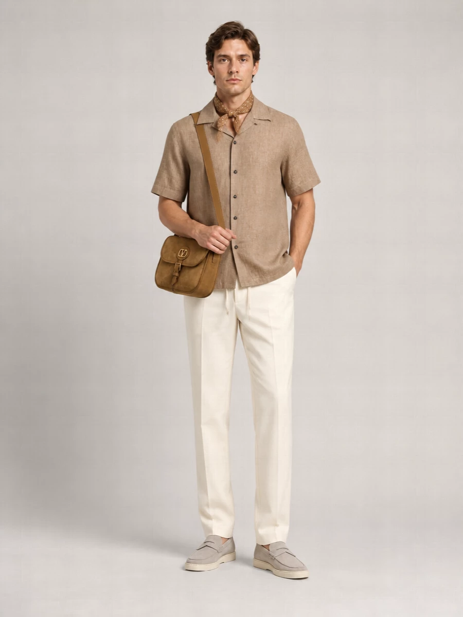 Brioni Linen Short-Sleeve Cuban Shirt