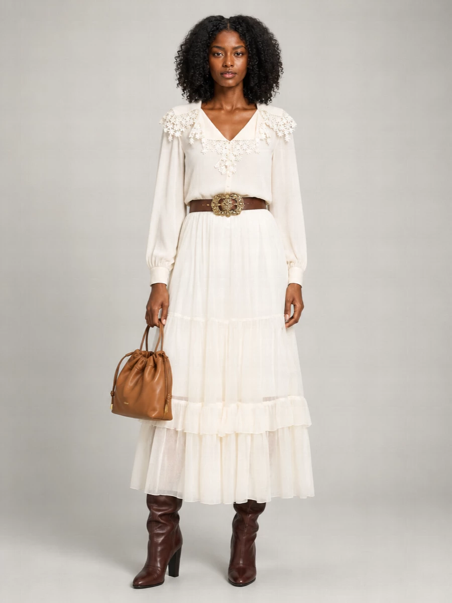 Chloé silk pleated tiered maxi skirt