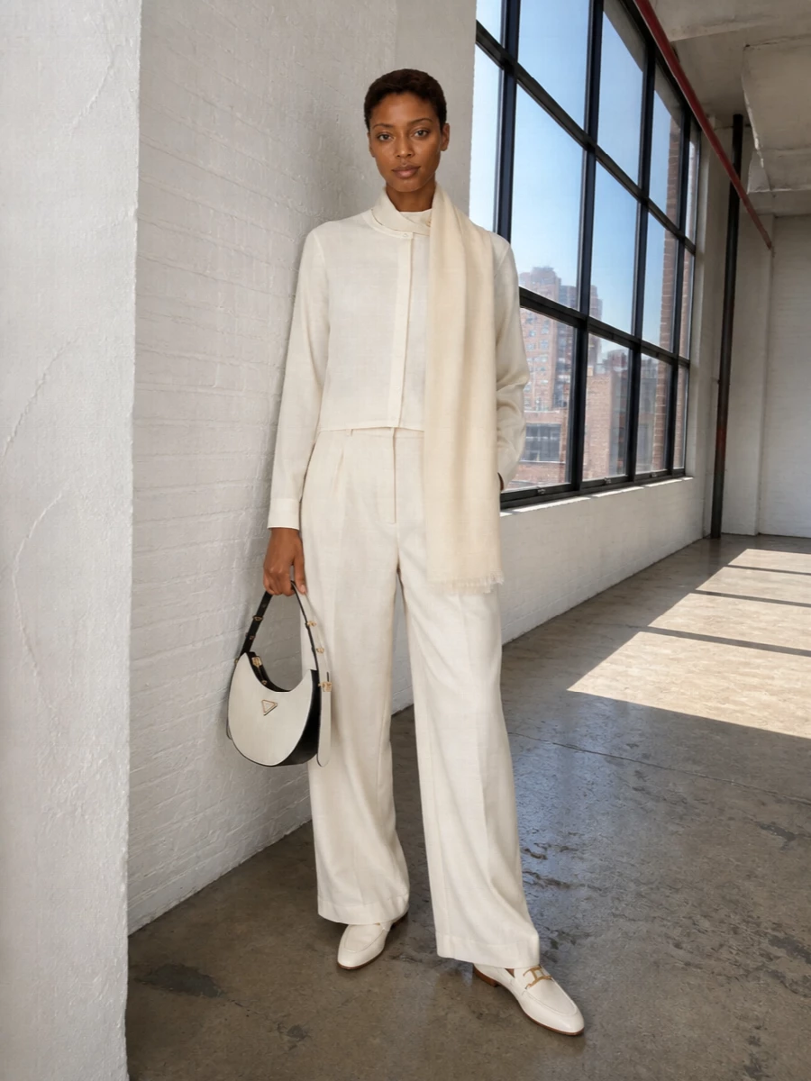 Auralee blouse prada ivory wide leg trousers