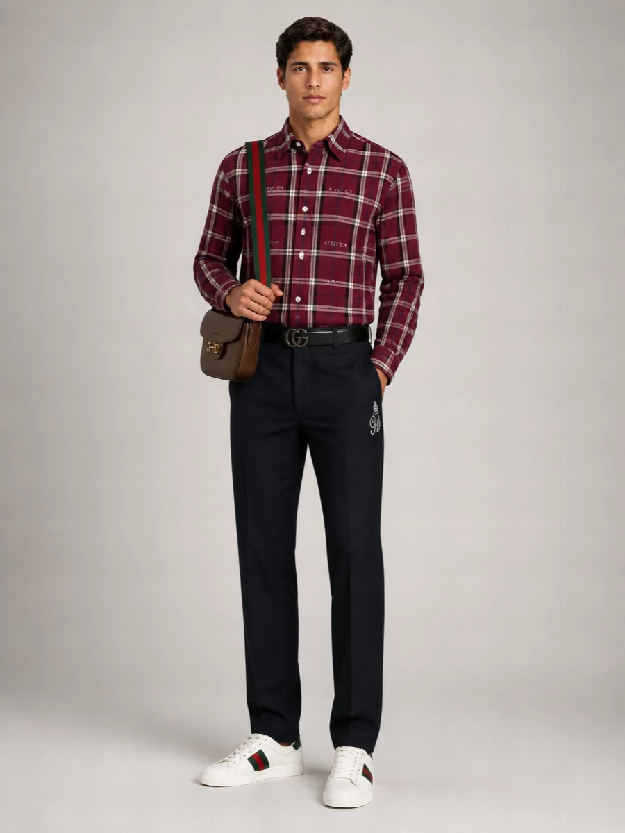 Gucci Cotton Tartan Jacquard Long-Sleeve Shirt