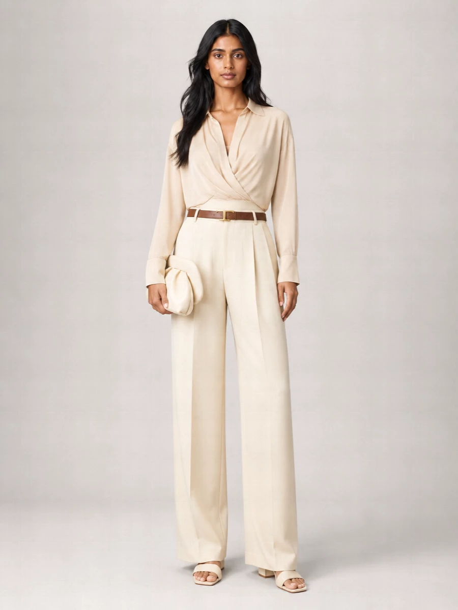 The Andamane Satin High-Rise Wide-Leg Trousers