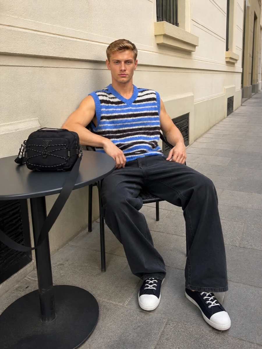 Marni striped knit wide black trousers outfit