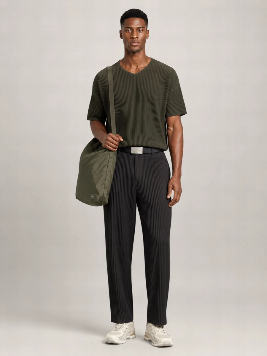 Homme Plisse Issey Miyake Pleated V-Neck Short-Sleeve T-Shirt