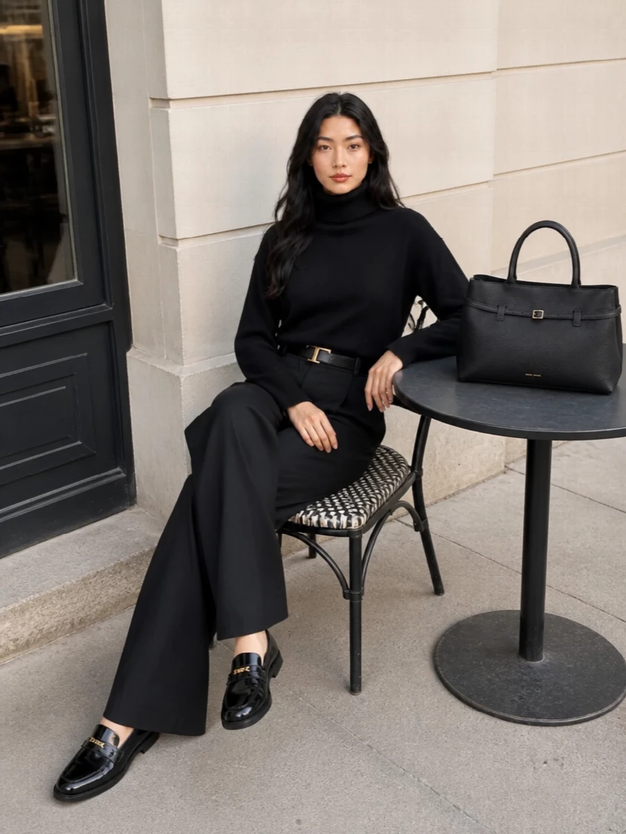 Loulou studio black wide leg trousers outfit