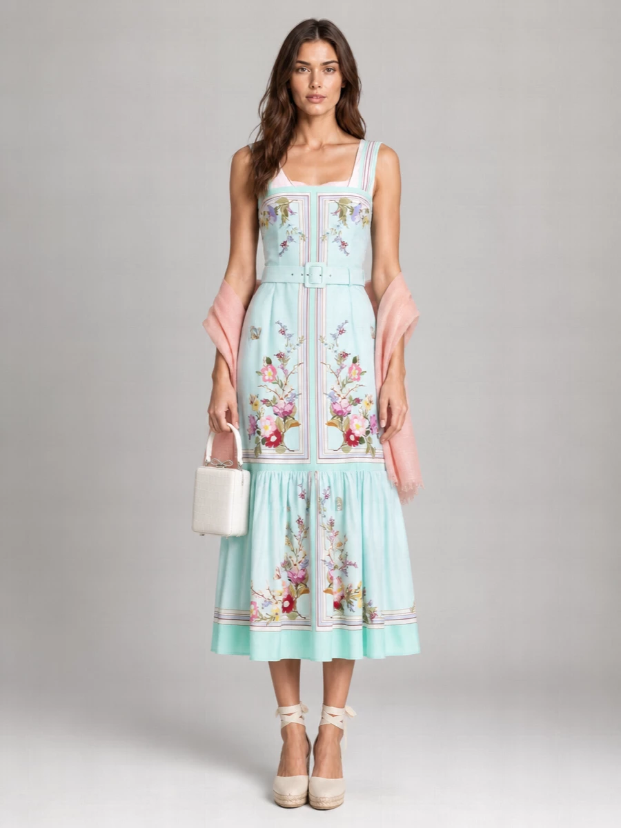 Self-Portrait Floral-Print Fitted Midi Dress