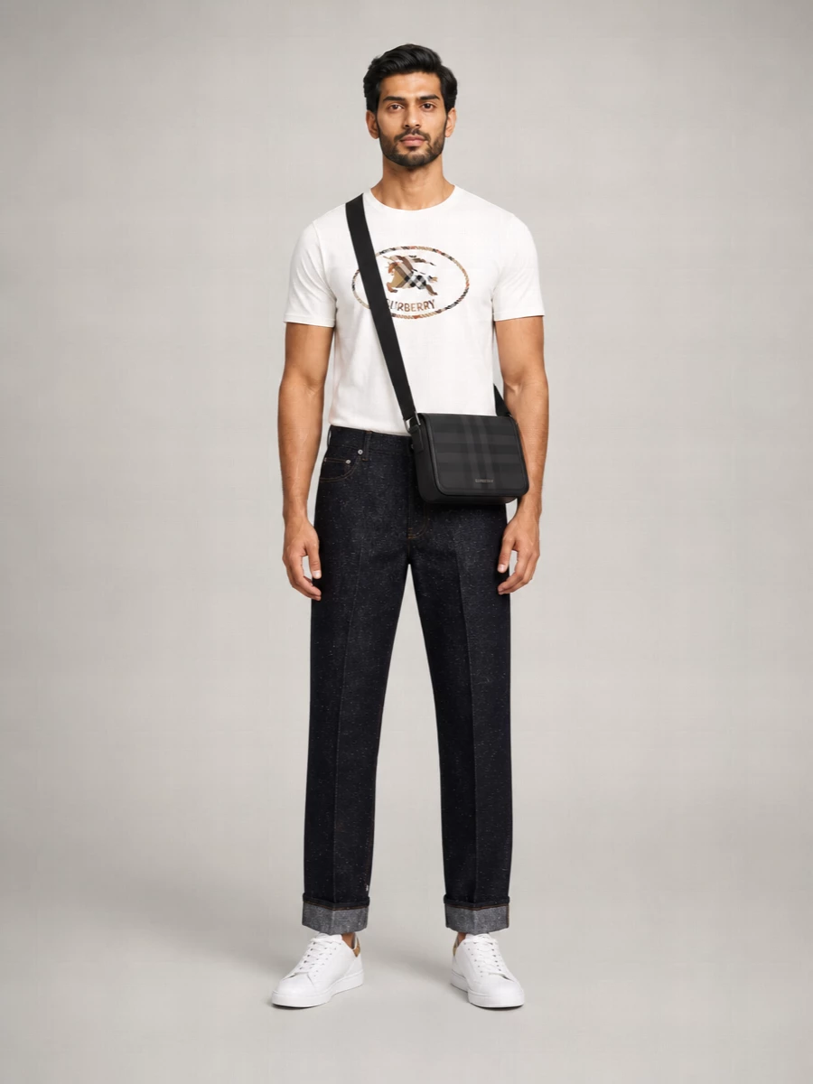 Burberry Cotton Checked Logo-Embroidered T-Shirt