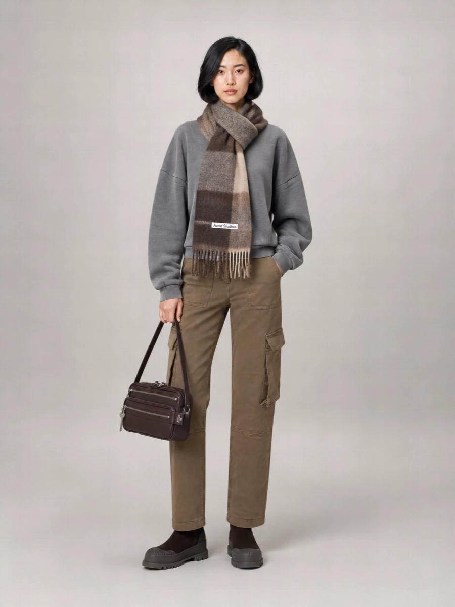 Acne Studios Checked Mohair-Blend Fringed Scarf