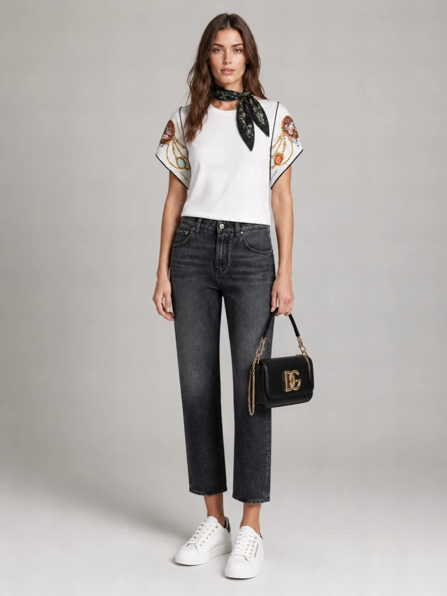 Dolce&Gabbana Cotton T-Shirt With Silk Scarf Detail