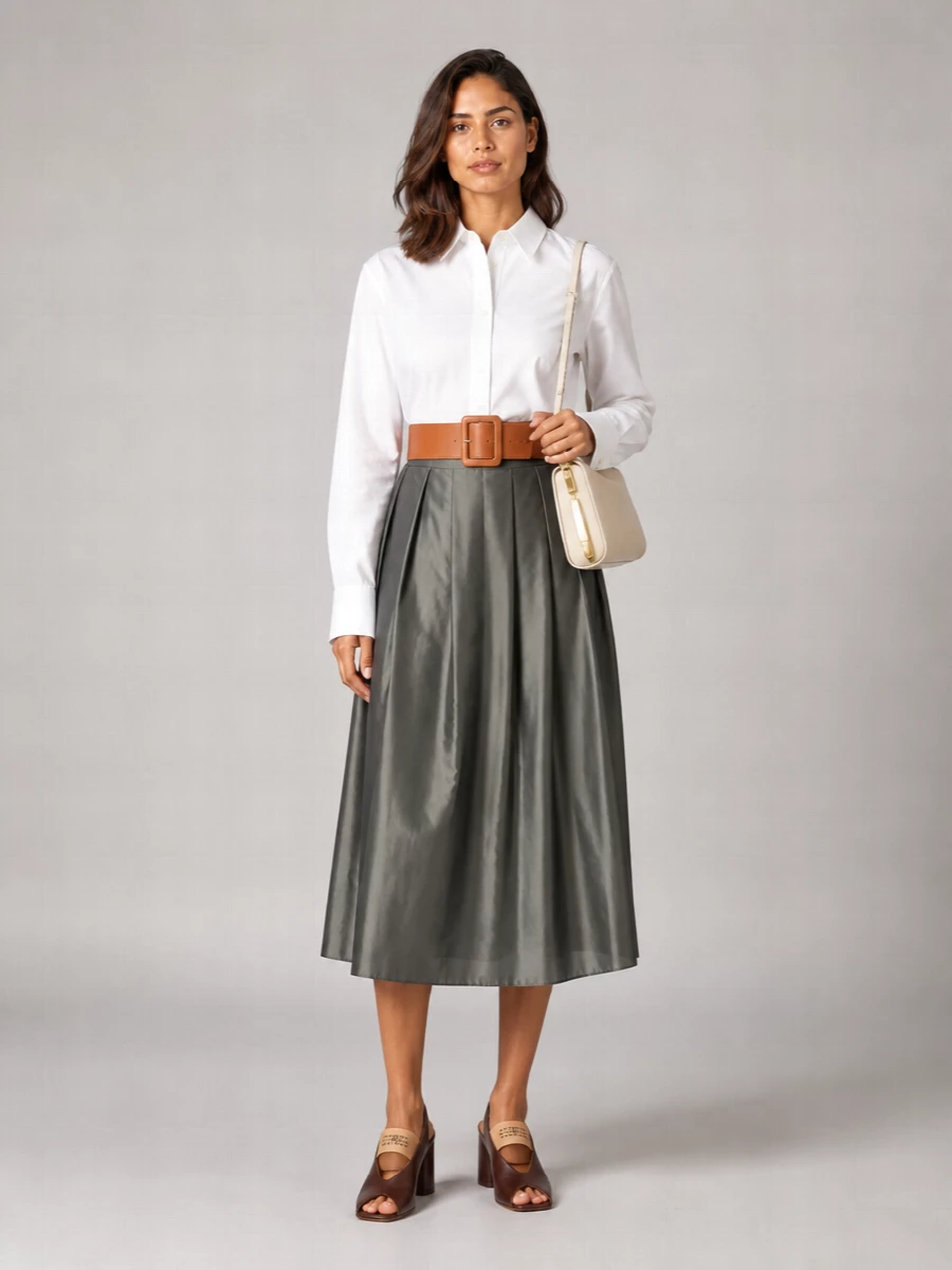 S Max Mara Silk-Blend Pleated Ankle-Length Skirt