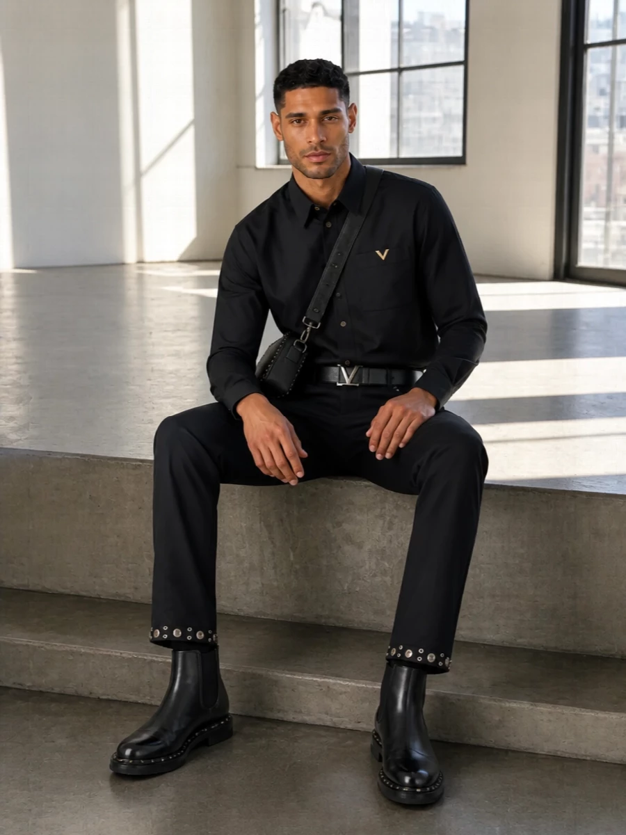 Valentino studded trouser chelsea boot outfit