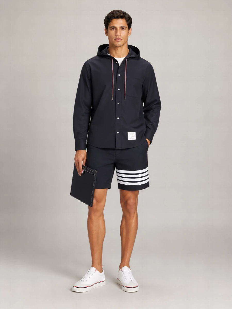 Thom Browne Hooded Straight Fit Long Sleeve Shirt Jacket